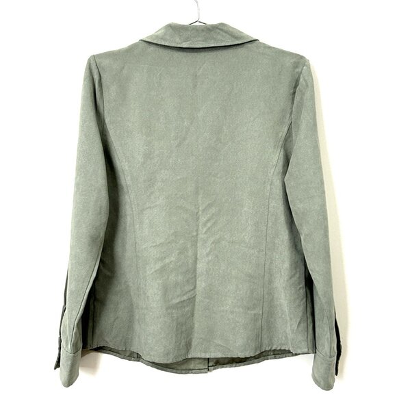 Sonoma Life + Style Womens Sz M Muted Green Faux Suede Button Down Shirt - Picture 2 of 9